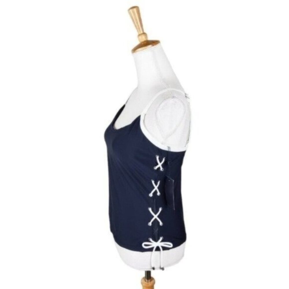 Tommy Hilfiger Side Lace Up Tankini Top Navy Size Large - Picture 2 of 10
